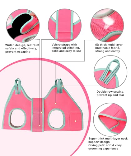 Kkiimatt Dog Grooming Hammock, Small Dog Hammock for Nail Trim, Hanging Harness for Claw Care,Grooming Sling Holder Hanger with Thick Fabric Neck Support Wide Strap Restraint - color: Small 14-30LB/Pink