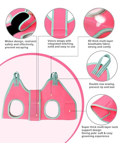 Kkiimatt Dog Grooming Hammock, Small Dog Hammock for Nail Trim, Hanging Harness for Claw Care,Grooming Sling Holder Hanger with Thick Fabric Neck Support Wide Strap Restraint - color: Small 14-30LB/Pink