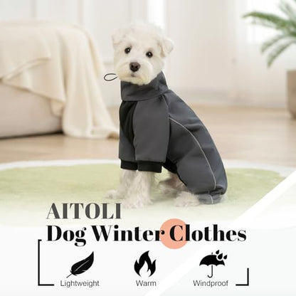 Four Leged Dog Winter Coat, Fullbody Warm Fleece Dog Jacket, Reflective Puppy Cold Weather Coats with Leash Hole & Drawstring, Back Zipper Water-Resistant Doggie Winter Clothes - color: Dark Grey, size: Medium