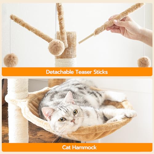 HOOBRO Cat Tree with Litter Box Enclosure, Scratching Posts, Litter Box Enclosure Furniture for Indoor Cats, All-in-One Wooden Cat Tower Condo House with Cat Hammock, Rustic Brown BF14MZ03 - color: Rustic Brown