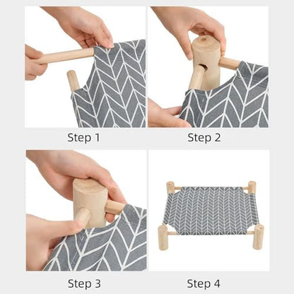 Cat and Dog Hammock Bed for Small Dogs, Brethable Wooden Cat Pet Rabbit Elevated Cooling Outdoor Bed Cots Furniture for Summer Alpaca - color: Alpaca