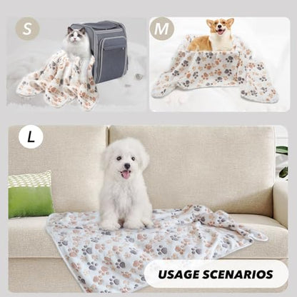 1 Pack 3 Puppy Dog Blankets Super Soft Warm Sleep Mat Fluffy Premium Fleece Pet Blanket Flannel Throw for Dog Puppy Cat - White Paw Print Medium(29"x20") - color: White-paw(pack of 3), size: Medium(29"x20")