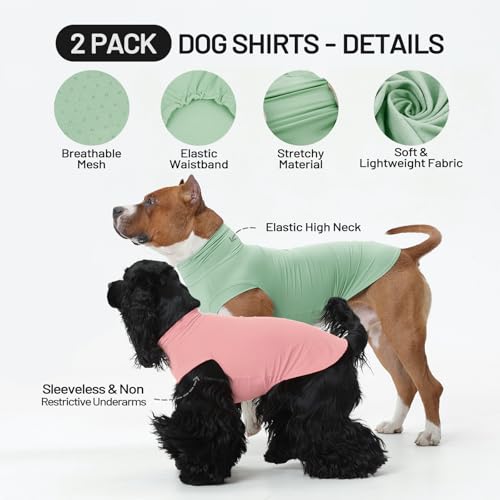 2Pack Dog Shirts, Breathable Dog Cooling Shirt for Medium Dogs, Sun Protection Dogs Cooling Vest Tank Tops, Lightweight Soft Stretchy Sun Shirts, Sleeveless Summer Pet Clothes -Green + Pink XL - color: Pink+Green, size: X-large