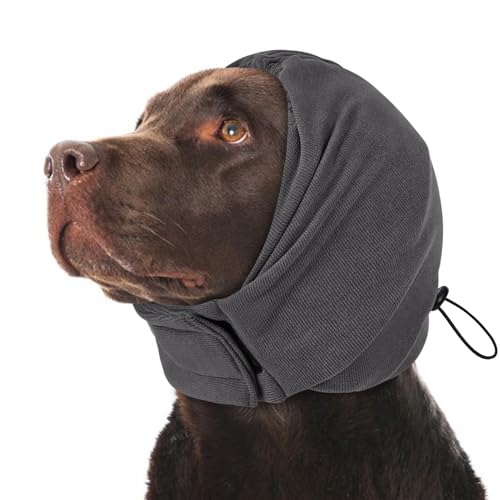 Dog Calming Hoodie, Soft & Adjustable No Shake Ear Wrap for Dogs Hematoma, Noise Protection Dog Head Muffs, Anxiety Relief Ear Cover for Dogs for Fireworks, Separation, Drying, Thunder - color: Grey, size: Large