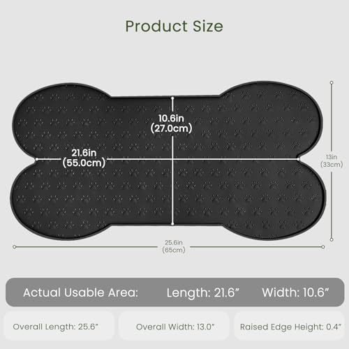 PWTAA Dog Food Mat Anti-Slip Silicone Dog Bowl Mat Thicker Pet Placemat Waterproof Cat Feeder Pad with Raised Edge Puppy Kitten Feeding Mats Suitable Small Medium-Sized Dogs Cats Eating Tray - color: Black, size: 25.6" x 13"