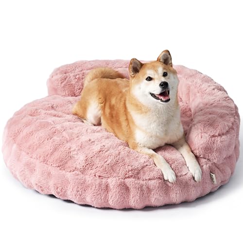 EHEYCIGA Soft Dog Couch Bed for Large Dog, Fluffy Medium Dog Bed with Removable Washable Cover, Bolster Pet Sofa, Waterproof and Non-Slip, 36" x 36"x 9", Pink - color: Pink, size: 36"L x 36"W x 9"Th