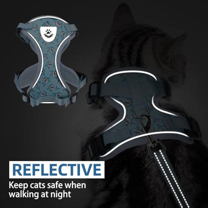 PUPTECK Cat Harness and Leash Set Escape Proof Reflective Cat Walking Harness Adjustable Soft Breathable Mesh Vest for Small Pets, Blue Sharks, S - color: Blue Sharks, size: S (NECK 9.5"-11", CHEST 13"-16")