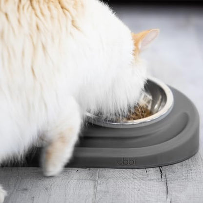 Ubbi Pet Feeding Bowls Set with Non-Slip Mat, Elevated & Flat Stainless Steel Dog or Cat Bowls, Ergonomic 15° Angled Feeder, Dishwasher Safe, Charcoal Gray - color: Charcoal