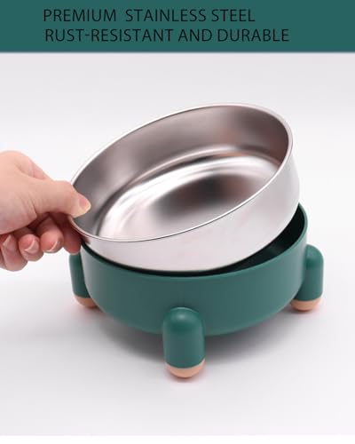 Raised Cat Food Bowl, Anti Vomiting Elevated Cat Bowl Stainless Steel, Whisker Friendly Shallow Wide Dish, 3 Cups (24 oz) Non-Slip Dishwasher Safe for Indoor Cats (Green, 1-Pack) - size: 1 Pcs