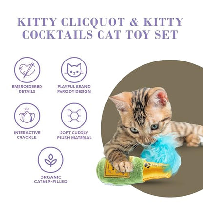 Haute Diggity Kitty Clicquot Champagne & Caviar + Kitty Cocktails Apawrol Spritz & Cattini Set, Plush Cat Toys Catnip Filled with Interactive Crackle Sound, Safe, Durable Toys for Cat & Kitten, 4 Pcs - style: Kitty Clicquot & Caviar + Apawrol Spritz & Cat