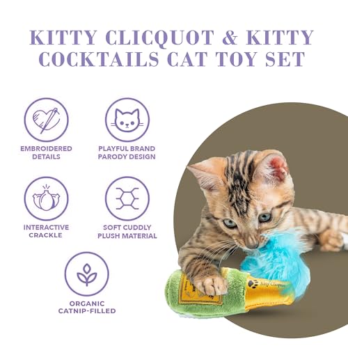 Haute Diggity Kitty Clicquot Champagne & Caviar + Kitty Cocktails Apawrol Spritz & Cattini Set, Plush Cat Toys Catnip Filled with Interactive Crackle Sound, Safe, Durable Toys for Cat & Kitten, 4 Pcs - style: Kitty Clicquot & Caviar + Apawrol Spritz & Cat