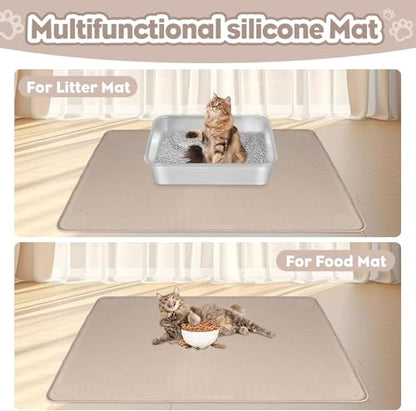 Kalolary Cat Litter Mats, 40" x 28" Extra Large Silicone Cat Mat for Litter Box, Easy to Clean Kitty Litter Trapping Mat, Soft on Kitty Paws, Waterproof, Urine-Proof Kittys Litter Mats for Floor,Khaki - color: Khaki: 101x71cm