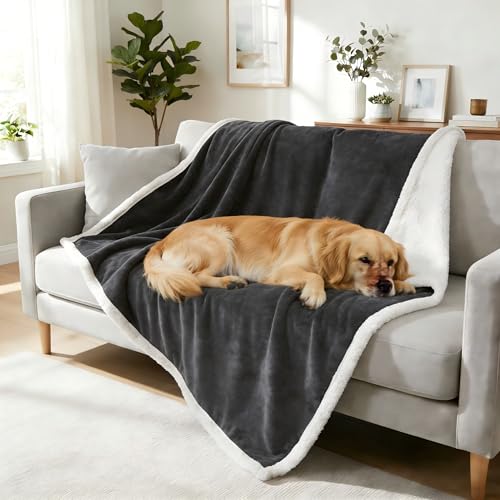 Dog Blankets for Large Dogs Grey, Soft Fluffy Fleece Pet Blankets for Couch, Sofa, Dog Beds, Car Seats, Creat, Washable, 50x60 inches - color: Grey & White