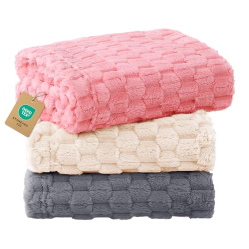 Luciphia 300GSM Fleece Dog Blanket for Small Medium Large Dogs 3D Jacquard 1 Pack 3 Flannel Puppy Cat Pet Throw Blankets Soft Washable Decorative Furniture Protect Pcs3-Grey/White/Pink, M(30''x20'') - color: Pcs3-grey/White/Pink, size: M(30''x20'')