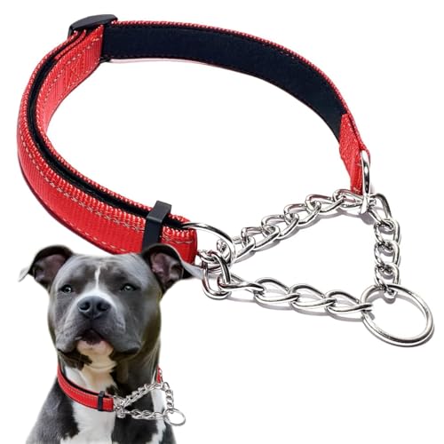 Martingale Collar for Dogs, Reflective Nylon Soft Padded No Pull Training Collars Adjustable Stainless Steel Chain Collar for Small Medium Large Dogs Red Small - color: Red, size: Small (Neck for 12-15")