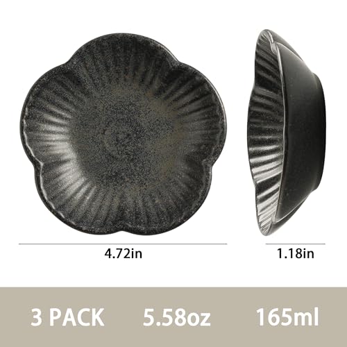 Cat Food Bowls, Ceramic Cat Plates, Dish for Food, Water and Snack, 4.72 Inch, Indoor and Outdoor Use, Kitten Puppy and Small Animals Bowls Set of 3 (Black) - color: black