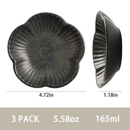 Cat Food Bowls, Ceramic Cat Plates, Dish for Food, Water and Snack, 4.72 Inch, Indoor and Outdoor Use, Kitten Puppy and Small Animals Bowls Set of 3 (Black) - color: black
