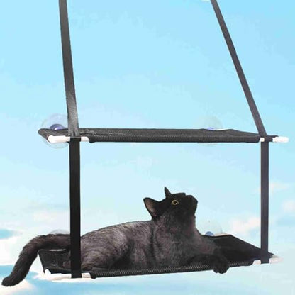 Aramox Double Layer Cat Window Hammock, Sturdy Cat Perch with 6 Suction Cups for Large Cats, Nylon Mesh Bed for Sunbathing, Supports Up to 10KG (Black) - color: #740