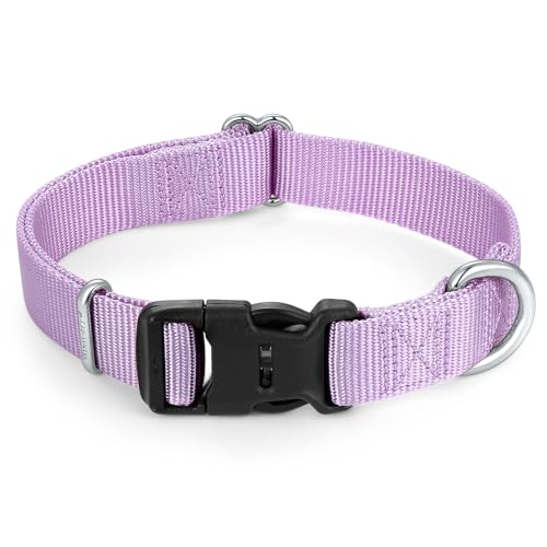 Mikivery Nylon Dog Collar with Quick Release Buckle Soft Adjustable Sturdy for Small Medium Large Dogs Violet,L - color: Violet, size: L：17.5"-25.5"