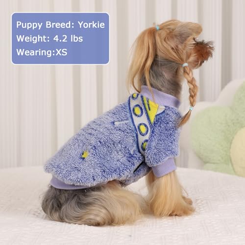 Small Dog Sweater Night Glow Fleece Dog Clothes for Small Dogs Girl Boy, Warm Pullover Doggie Sweatshirt, Winter Pet Coat Jacket Cat Costume, Puppy Outfit Female Male, Blue, S - color: Night Glow Blue, size: Small (Chest 15in )