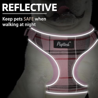 PUPTECK Soft Mesh Dog Harness and Leash Set Pet Puppy Cat Adjustable Reflective Padded Vest No Pull Harnesses, Pink, S - color: Pink, size: S (NECK: 13-15", CHEST: 14-18")