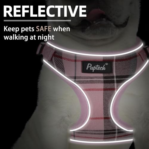 PUPTECK Soft Mesh Dog Harness and Leash Set Pet Puppy Cat Adjustable Reflective Padded Vest No Pull Harnesses, Pink, L - color: Pink, size: L (NECK: 18-20", CHEST: 18.8-24")