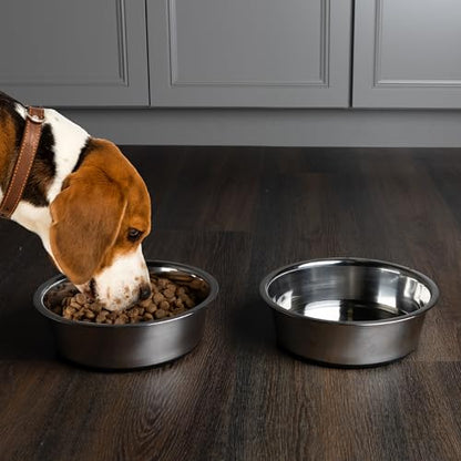Set of 2 Stainless Steel Dog Bowls - 64oz/8 Cups Food and Water Bowls for Dogs and Cats - Non Slip Metal Pet Dishes for Medium to Large Sized Pets - Puppy Essentials by PETMAKER - size: 64 oz