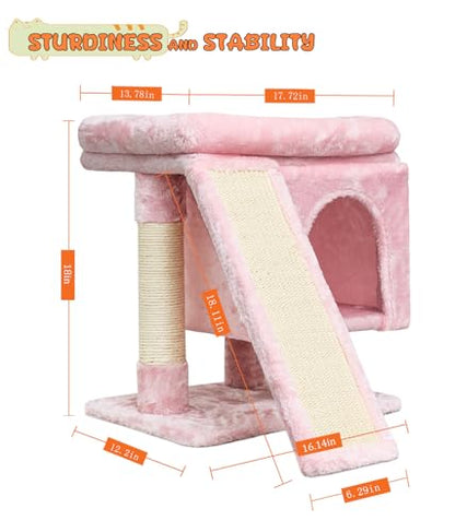 SYANDLVY Small Pink Cat Tree with Perch for Indoor Cats, Cat Tower with Scratching Post, Modern Activity House for Large Cats, Condo with Board, Kittens Cave - color: Pink