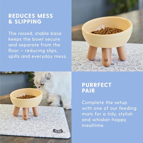 The Cat Ladies Tilted Ceramic Cat Bowl - Elevated Food Bowls Ceramic Pet Bowl - Raised Ceramics Bowls - Elevated & Tilted Design for Comfortable Eating - Dishwasher Safe - Wide Opening - color: Sunshine Yellow
