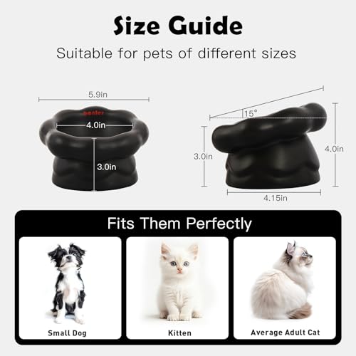 Cloud-Shaped Ceramic Cat Bowl - Elevated Raised Design for Indoor Cats & Kittens,Tilted Anti-Vomiting Shallow Dish with Spine Protection,Cute Whisker-Friendly Ceramic Food Bowls & Dishes (Black) - color: Black