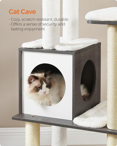 Feandrea Cat Tree, 65-Inch Modern Cat Tower for Indoor Cats, Multi-Level Cat Condo with 5 Scratching Posts, Perch, Washable Removable Cushions, Cat Furniture, Misty Gray UPCT166G03 - color: Misty Gray