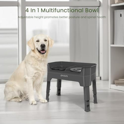 4-in-1 Elevated Slow Feeder Dog Bowls, 4 Height Adjustable Mess Proof Raised Dog Bowl Stand with No Spill Water Bowl, Stainless Steel Doggy Food Dish & Slow Feeder for Large Medium Small Pets - color: Grey, size: Water Bowl + Stainless Steel Bowl + Slow F