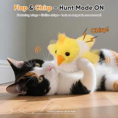 Petbobi Cat Toys Flapping Bird– Interactive Bird Cat Toy with Flapping Wings and Chirping Sounds, USB Rechargeable Motion-Activated Catnip Toy for Indoor Cats & Kittens (Non-Flying) - color: Yellow