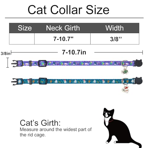 Christmas Cat Collar, Cotton 2 Pack Cat Collar with Bells, Breakaway Collars for Girl Boy Kittens, Santa - color: Santa