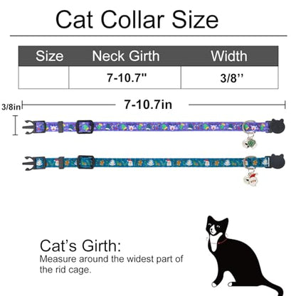 Christmas Cat Collar, Cotton 2 Pack Cat Collar with Bells, Breakaway Collars for Girl Boy Kittens, Santa - color: Santa
