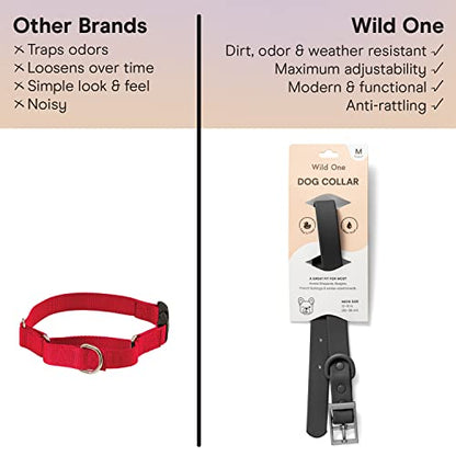 Wild One Dog Collar, Easy-Clean, All Weather Flex-Poly Strap with Metal, Durable, Dirt and Odor Resistant (Black, S) - color: Black, size: S