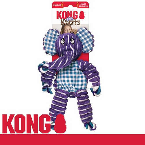 KONG Floppy Knots Combo Dog Toy - Hippo and Elephant Bundle - Interal Knotted Rope with Squeakers and Less Stuffing - Medium/Large