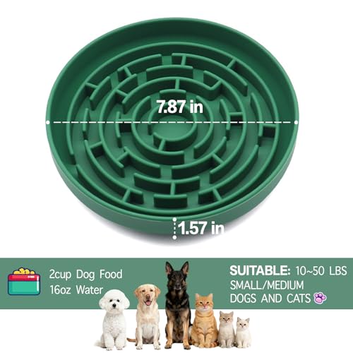 Silicone Slow Feeder Bowl, with Non-Slip Suction Cups, Anti-Choking, Puppy Puzzle Bowl, Slows Down Eating Speed, Relieves Anxiety, Suitable for S&M Sized Dogs and Cats(Green - color: Green