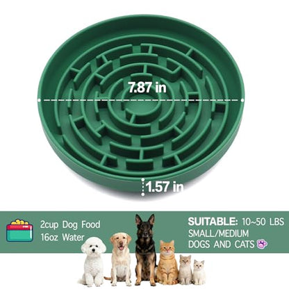 Silicone Slow Feeder Bowl, with Non-Slip Suction Cups, Anti-Choking, Puppy Puzzle Bowl, Slows Down Eating Speed, Relieves Anxiety, Suitable for S&M Sized Dogs and Cats(Green - color: Green
