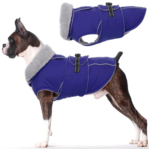 Lelepet Warm Dog Winter Coat Waterproof Dog Jacket with Adjustable Buckle & Leash Hole Reflective Pet Fleece Snowsuit Turtleneck Windproof Cold Weather Coats, Blue, S - color: Blue, size: S