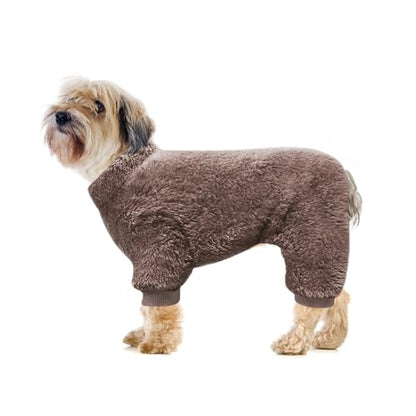 Idepet Velvet Dog Pajamas, Turtleneck Dog Sweater Fuzzy Plush Onesie Soft Cat Apparel Pet Clothes Winter Outfit Doggy Pjs Puppy Jumpsuit for Small Dogs Cats (Brown,S) - color: Brown, size: Small