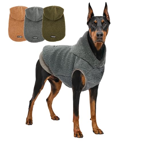 Tuff Pupper Fleece Dog Hoodie Sweater | Teddy Sherpa Outer & Soft Polar Fleece Lining | Adjustable Fit Winter Coat with Hood, Leash Hole, Ribbed Cuffs | for Small Medium Large XL XXL Dogs (Grey, XXL) - color: Grey, size: 80-115 lbs (XX-Large)