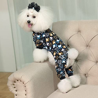 CuteBone Dog Pajamas Costumes Fleece Pet Clothes Puppy Onesie Winter Holiday Cute Cat Jammies Keep Your Pet Warm in the Cold Weather P220M - color: A06-Footprints of Love, size: Medium
