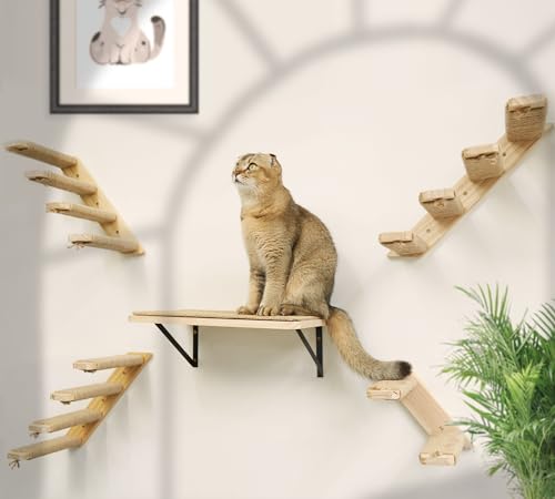 Cat Climbing Stair Shelf Wall Mounted Reversible Left & Right Direction, Cat Stairway Shelf for Climbing with Sisal Rope Ladder Wall Furniture - color: 2 Pieces2Steps