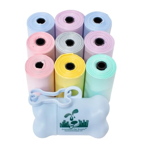 Downtown Pet Supply Unscented Poop Bags for Dogs with Dispenser, 180 Count - Leak-Proof Dog Waste Bags and Bone-Shaped Dog Poop Bags Holder for Leash - Pastel Rainbow, 12.5" x 8.5" - color: No Scent, size: 180 Count (Pack of 1)