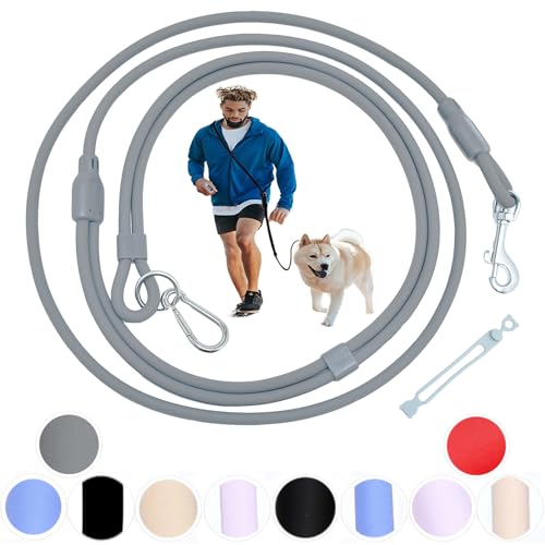 Hands Free Dog Leash Crossbody & Waist for Walking, 9-in-1 No Pull Dog Harness & Leash Set, Heavy Duty Waterproof Slip Lead for Large Medium Breeds (20-120lbs, Grey) - color: Slate Grey, size: Large - 9mm Diameter - 20-120lbs