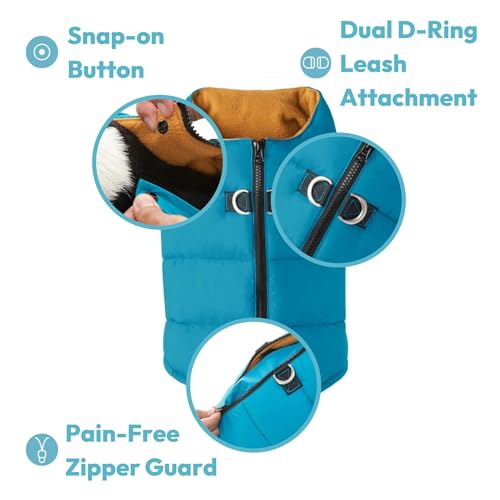 Gooby Padded Vest Dog Jacket - Solid Purple, X-Small - Warm Zip Up Vest Fleece Jacket with Dual D Ring Leash - Water Resistant Sweater - Clothes for Small and Medium Dogs - color: Purple Solid, size: X-Small