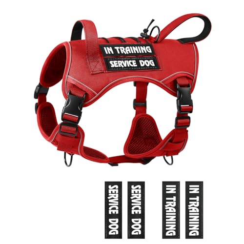 Tactical Dog Harness for Medium Large Size, No Pull Service Dog Vest with Molle System and Control Handle Heavy Duty Pet Vest with 4 Patches, Reflective Adjustable Harness for Walking Training - color: Red, size: S