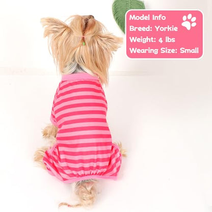 Dog Pajamas, Stretchy Puppy Jammies Onesie, Comfy Doggie Striped Pjs, Lightweight Soft Puppy Outfit, Dogs Clothes for Small Size Girl Boy(Pink,S) - color: Pink, size: Small (Chest 14.2 in)