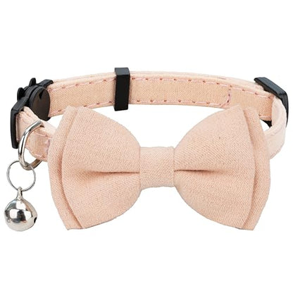 Cat Collar with Bow Tie Bell Breakaway Kitten Small Pet Safety Solid Wedding Basic Pure Color Suede Soft Adjustable [1pc] Pink - color: [1pc] Pink